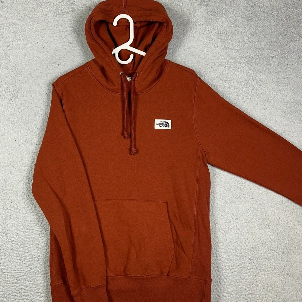 The North Face Hoodie Mens Medium Burnt Orange Pullover Logo Patch Sweatshirt
